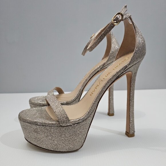 Stuart Weitzman Nudistcurve Hollywood Heel 8.5 Platino Platform Stiletto Sandal - Picture 1 of 14